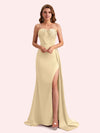 Elegant Sweetheart Mermaid Side Slit Soft Satin Long Matron of Honor Dress For Wedding