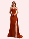 Elegant Sweetheart Mermaid Side Slit Soft Satin Long Matron of Honor Dress For Wedding