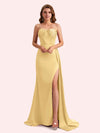 Elegant Sweetheart Mermaid Side Slit Soft Satin Long Matron of Honor Dress For Wedding