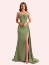 Elegant Sweetheart Mermaid Side Slit Soft Satin Long Matron of Honor Dress For Wedding