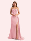 Elegant Sweetheart Mermaid Side Slit Soft Satin Long Matron of Honor Dress For Wedding