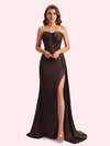 Elegant Sweetheart Mermaid Side Slit Soft Satin Long Matron of Honor Dress For Wedding