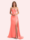 Elegant Sweetheart Mermaid Side Slit Soft Satin Long Matron of Honor Dress For Wedding