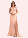 Elegant Sweetheart Mermaid Side Slit Soft Satin Long Matron of Honor Dress For Wedding