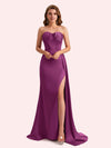 Elegant Sweetheart Mermaid Side Slit Soft Satin Long Matron of Honor Dress For Wedding
