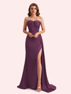 Elegant Sweetheart Mermaid Side Slit Soft Satin Long Matron of Honor Dress For Wedding