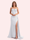 Elegant Sweetheart Mermaid Side Slit Soft Satin Long Matron of Honor Dress For Wedding