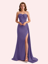 Elegant Sweetheart Mermaid Side Slit Soft Satin Long Matron of Honor Dress For Wedding