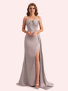 Elegant Sweetheart Mermaid Side Slit Soft Satin Long Matron of Honor Dress For Wedding