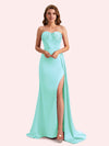 Elegant Sweetheart Mermaid Side Slit Soft Satin Long Matron of Honor Dress For Wedding