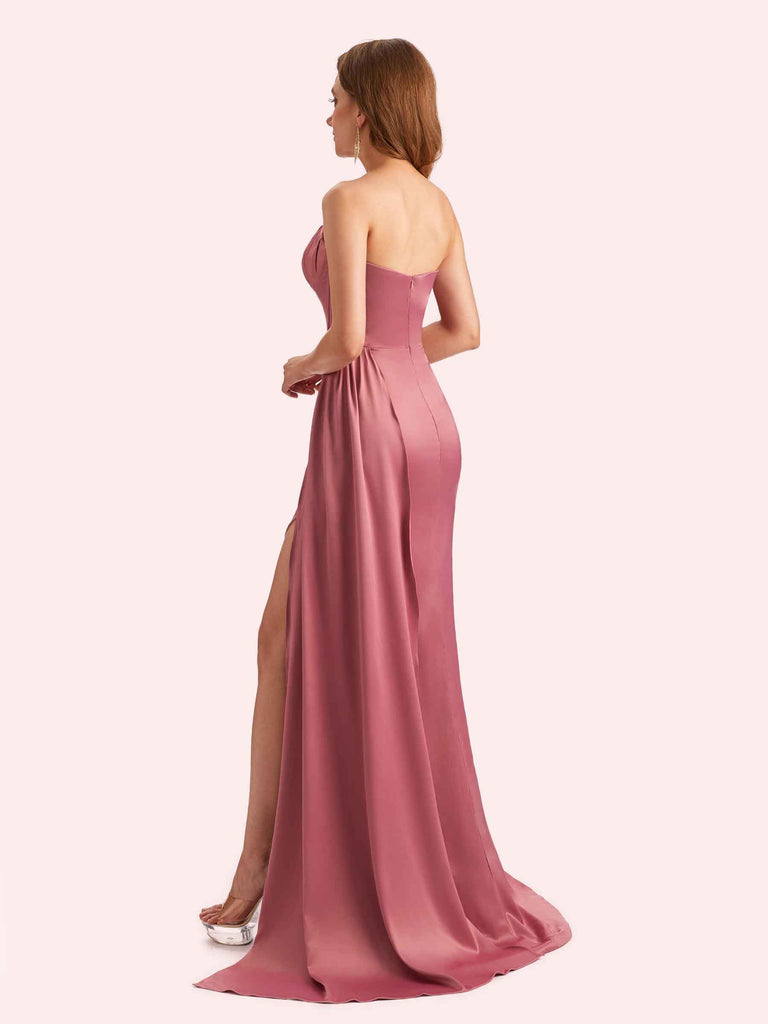 Elegant Sweetheart Mermaid Side Slit Soft Satin Long Matron of Honor Dress For Wedding