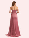 Elegant Sweetheart Mermaid Side Slit Soft Satin Long Matron of Honor Dress For Wedding