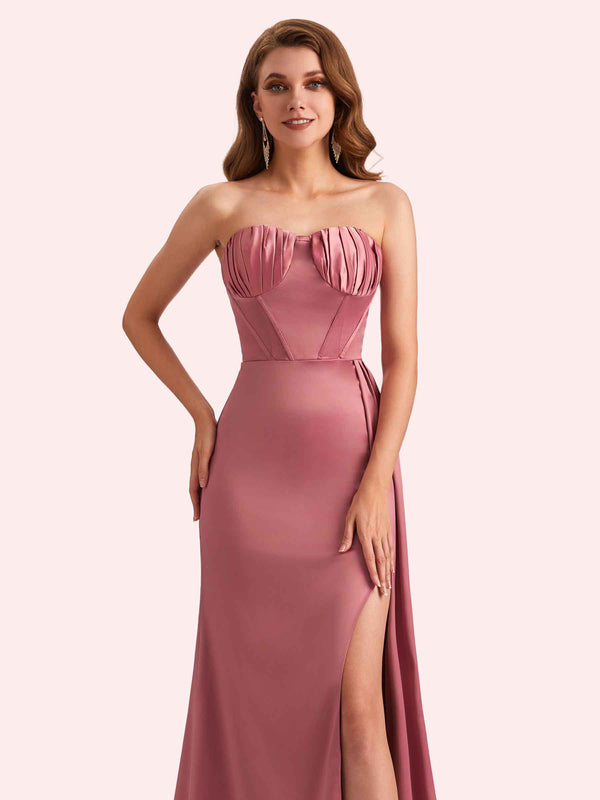 Elegant Sweetheart Mermaid Side Slit Soft Satin Long Matron of Honor Dress For Wedding