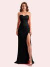 Elegant Sweetheart Side Slit Mermaid Soft Satin Long Matron of Honor Dress For Wedding