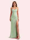 Elegant Sweetheart Side Slit Mermaid Soft Satin Long Matron of Honor Dress For Wedding