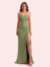 Elegant Sweetheart Side Slit Mermaid Soft Satin Long Matron of Honor Dress For Wedding