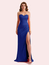 Elegant Sweetheart Side Slit Mermaid Soft Satin Long Matron of Honor Dress For Wedding For Sale