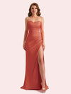 Elegant Sweetheart Side Slit Mermaid Soft Satin Long Matron of Honor Dress For Wedding