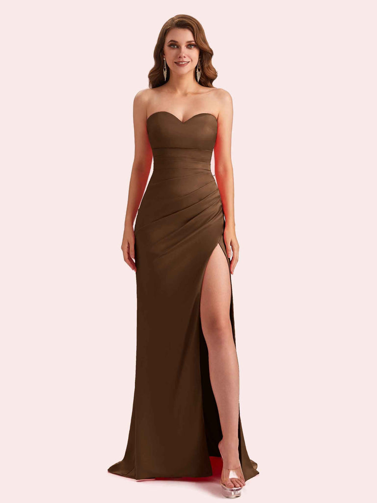 Elegant Sweetheart Side Slit Mermaid Soft Satin Long Matron of Honor Dress For Wedding For Sale