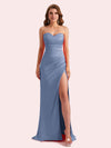 Elegant Sweetheart Side Slit Mermaid Soft Satin Long Matron of Honor Dress For Wedding