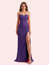 Elegant Sweetheart Side Slit Mermaid Soft Satin Long Matron of Honor Dress For Wedding