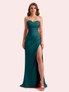 Elegant Sweetheart Side Slit Mermaid Soft Satin Long Matron of Honor Dress For Wedding