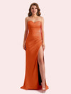 Elegant Sweetheart Side Slit Mermaid Soft Satin Long Matron of Honor Dress For Wedding