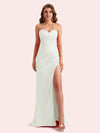 Elegant Sweetheart Side Slit Mermaid Soft Satin Long Matron of Honor Dress For Wedding