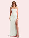 Elegant Sweetheart Side Slit Mermaid Soft Satin Long Matron of Honor Dress For Wedding For Sale