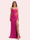 Elegant Sweetheart Side Slit Mermaid Soft Satin Long Matron of Honor Dress For Wedding For Sale