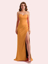 Elegant Sweetheart Side Slit Mermaid Soft Satin Long Matron of Honor Dress For Wedding