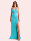 Elegant Sweetheart Side Slit Mermaid Soft Satin Long Matron of Honor Dress For Wedding