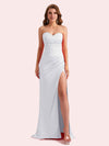 Elegant Sweetheart Side Slit Mermaid Soft Satin Long Matron of Honor Dress For Wedding