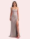 Elegant Sweetheart Side Slit Mermaid Soft Satin Long Matron of Honor Dress For Wedding For Sale