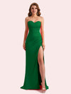 Elegant Sweetheart Side Slit Mermaid Soft Satin Long Matron of Honor Dress For Wedding