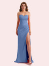 Elegant Sweetheart Side Slit Mermaid Soft Satin Long Matron of Honor Dress For Wedding