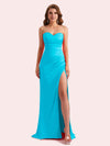 Elegant Sweetheart Side Slit Mermaid Soft Satin Long Matron of Honor Dress For Wedding For Sale