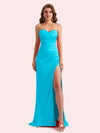 Elegant Sweetheart Side Slit Mermaid Soft Satin Long Matron of Honor Dress For Wedding