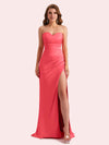 Elegant Sweetheart Side Slit Mermaid Soft Satin Long Matron of Honor Dress For Wedding