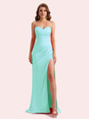 Elegant Sweetheart Side Slit Mermaid Soft Satin Long Matron of Honor Dress For Wedding