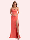 Elegant Sweetheart Side Slit Mermaid Soft Satin Long Matron of Honor Dress For Wedding For Sale