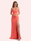 Elegant Sweetheart Side Slit Mermaid Soft Satin Long Matron of Honor Dress For Wedding