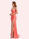 Elegant Sweetheart Side Slit Mermaid Soft Satin Long Matron of Honor Dress For Wedding