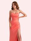 Elegant Sweetheart Side Slit Mermaid Soft Satin Long Matron of Honor Dress For Wedding