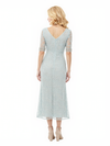 Modern V-Neck Half Sleeves Lace Unique Short Mother of The Bride Dresses Tea Length