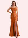 Elegant Jewel Side Slit Mermaid Soft Satin Long Matron of Honor Dress For Wedding