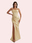 Elegant Mermaid Spaghetti Straps Side Slit Soft Satin Long Bridesmaid Dress for Wedding