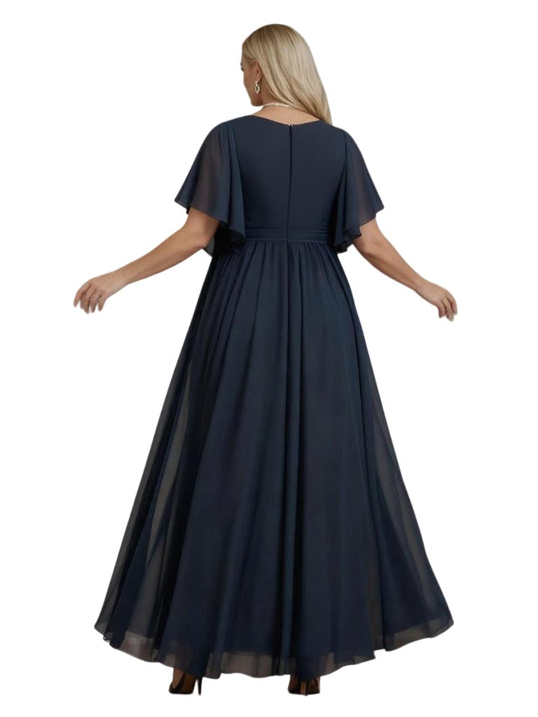 Elegant Chiffon Lace Beaded Flutter Sleeves A-line Mother of The Bride Dresses