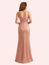 Elegant Jewel Side Slit Mermaid Soft Satin Long Matron of Honor Dress For Wedding