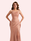 Elegant Jewel Side Slit Mermaid Soft Satin Long Matron of Honor Dress For Wedding